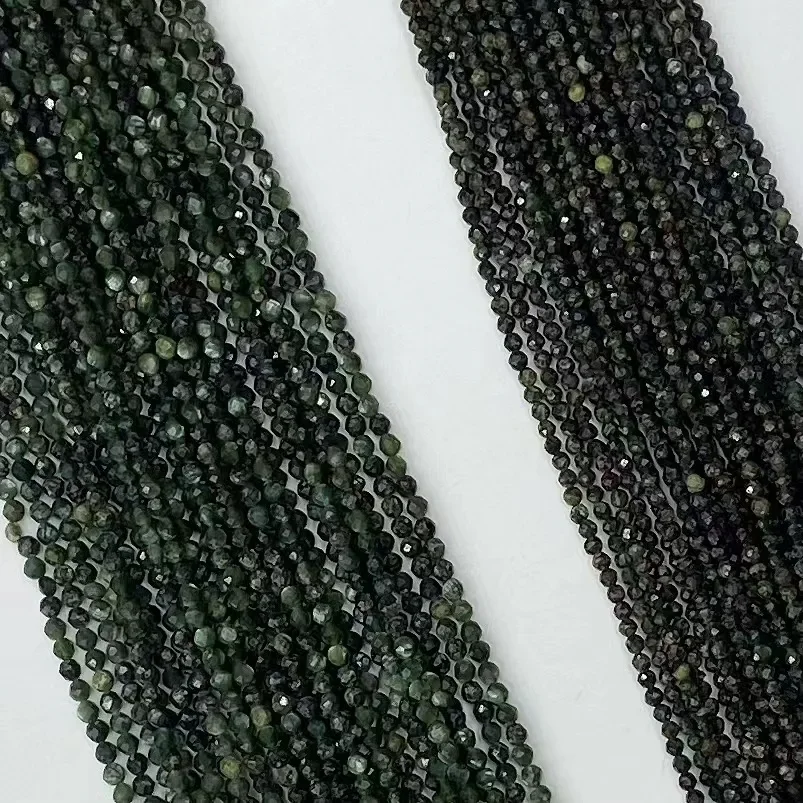 Natural Green Seraphinite Round Facted Loose Beads Energy Gemstone Crystal Women Fashion Trendy Chic DIY Bracelet Necklace 38cm