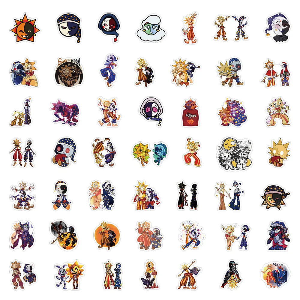 50Pcs Cute Sundrop And Moondrop Stickers Cartoon Fnaf DIY Stickers Scrapbooking Phone Luggage Skateboard Waterproof Decals