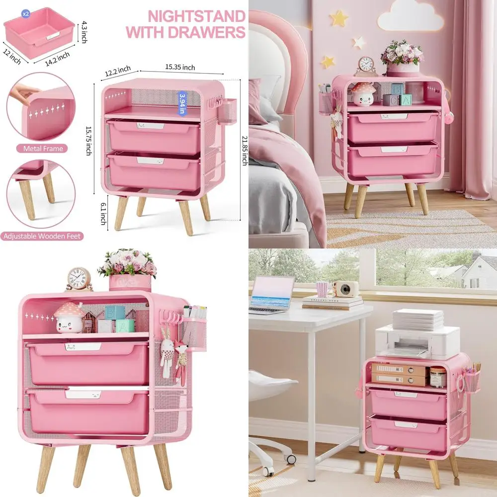 

Compact Pink Storage Nightstand, Stylish Kids Bedroom Furniture with Drawer, Ideal for Small Desks in Living Rooms, Dorms, and O