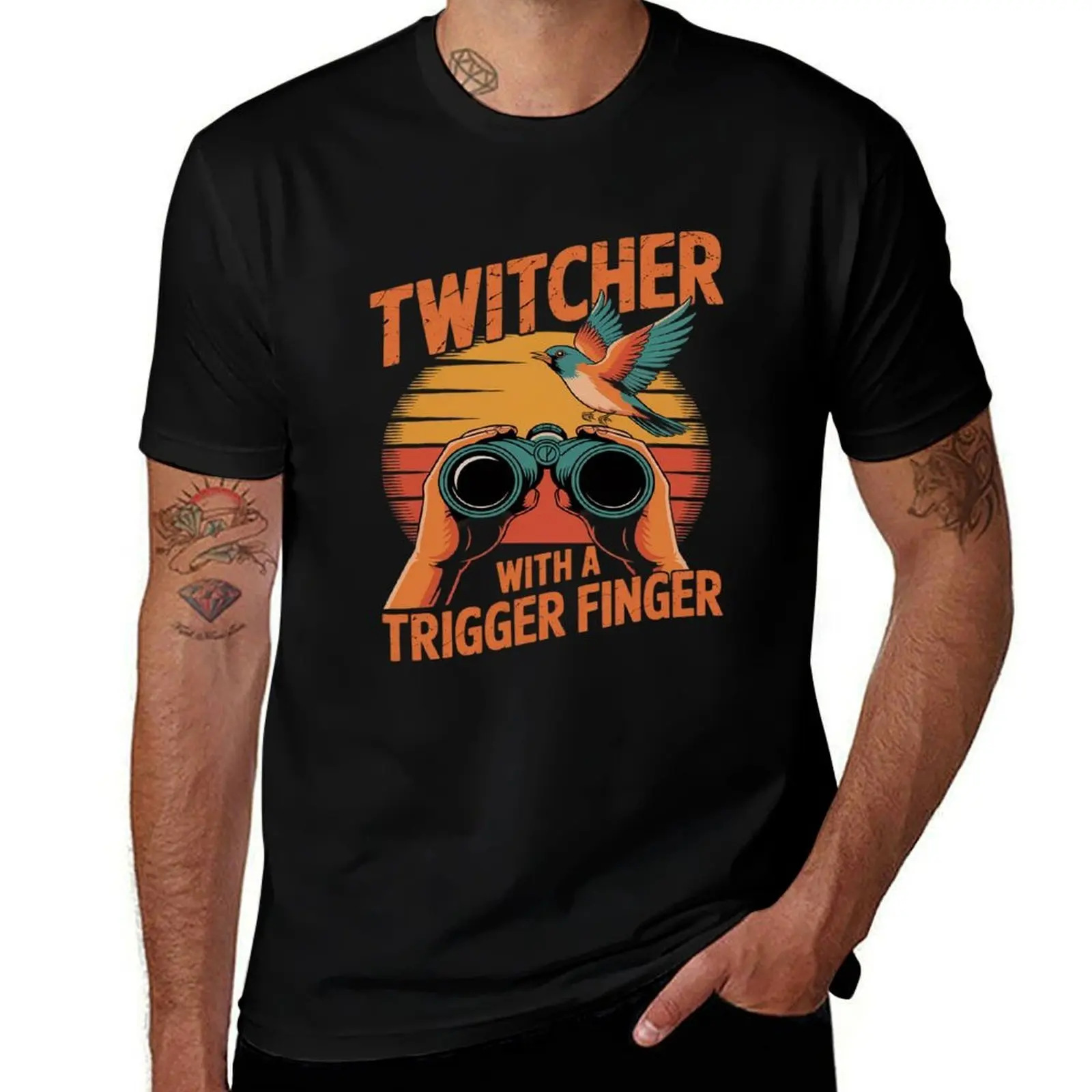 

Twitcher with a trigger finger Pun Birder Birdwatch Birding T-Shirt oversized cotton graphic tees customizeds plain t shirts men