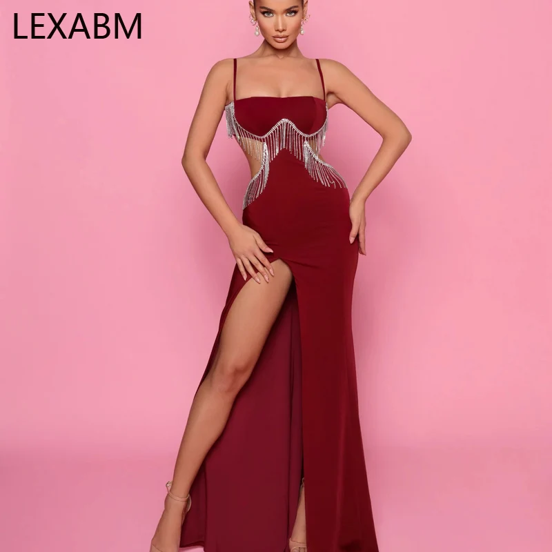 Sexy Backless Evening Party Bodycon Dress For Women 2023 Wedding Prom Hollow Out High Fork Slim Long Dress Vestidos Femme