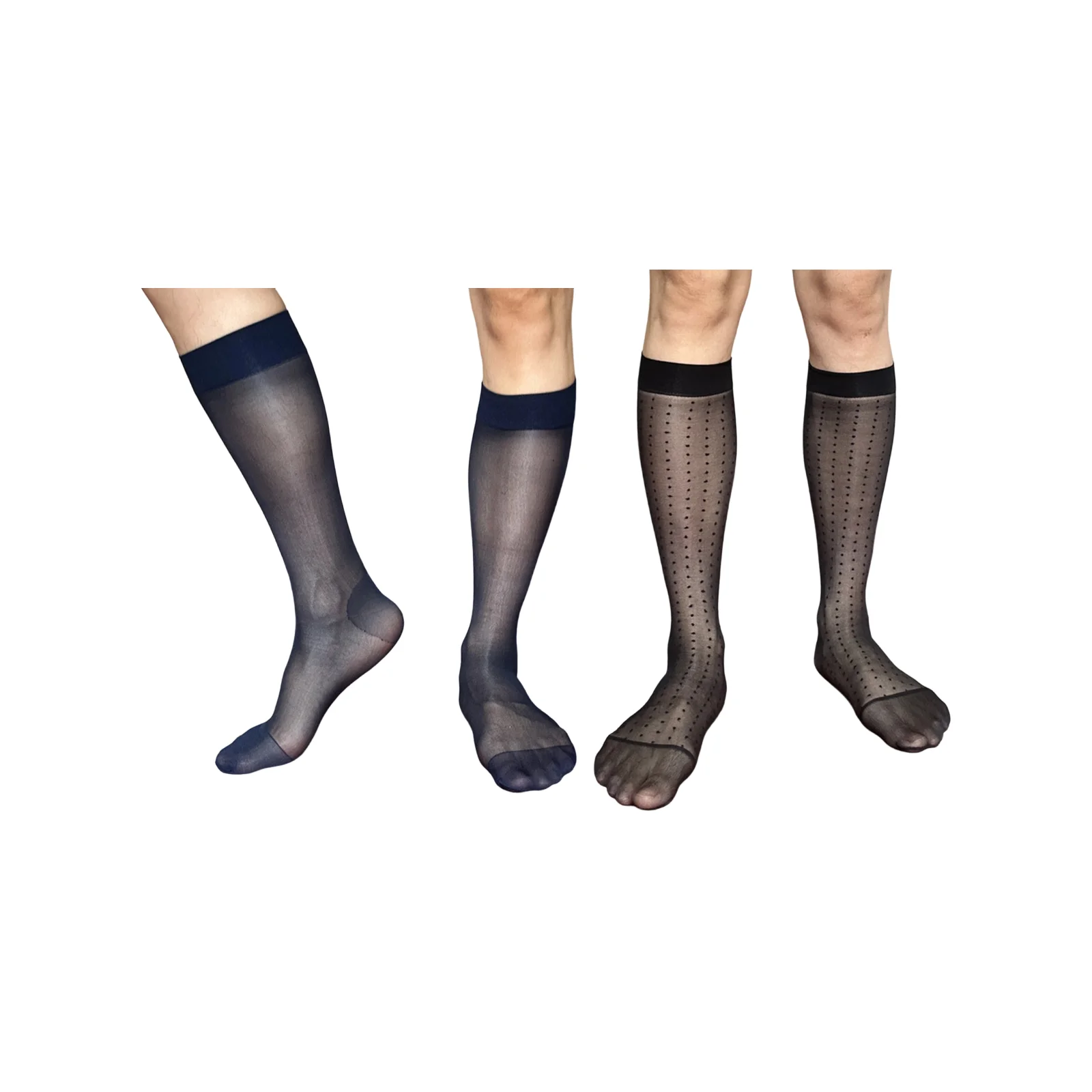 

Men's business formal stockings set - navy + black (reinforced with foot-shaped curved plate heels, plain surface 1 pair)