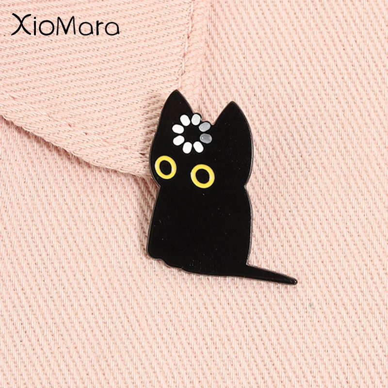 Lustige Emaille-Anstecknadel „Spiral Black Cat“ – Brain Crash Brosche, Meme-Katzen-Reversnadel für Rucksäcke, Schmuckgeschenke für Freunde