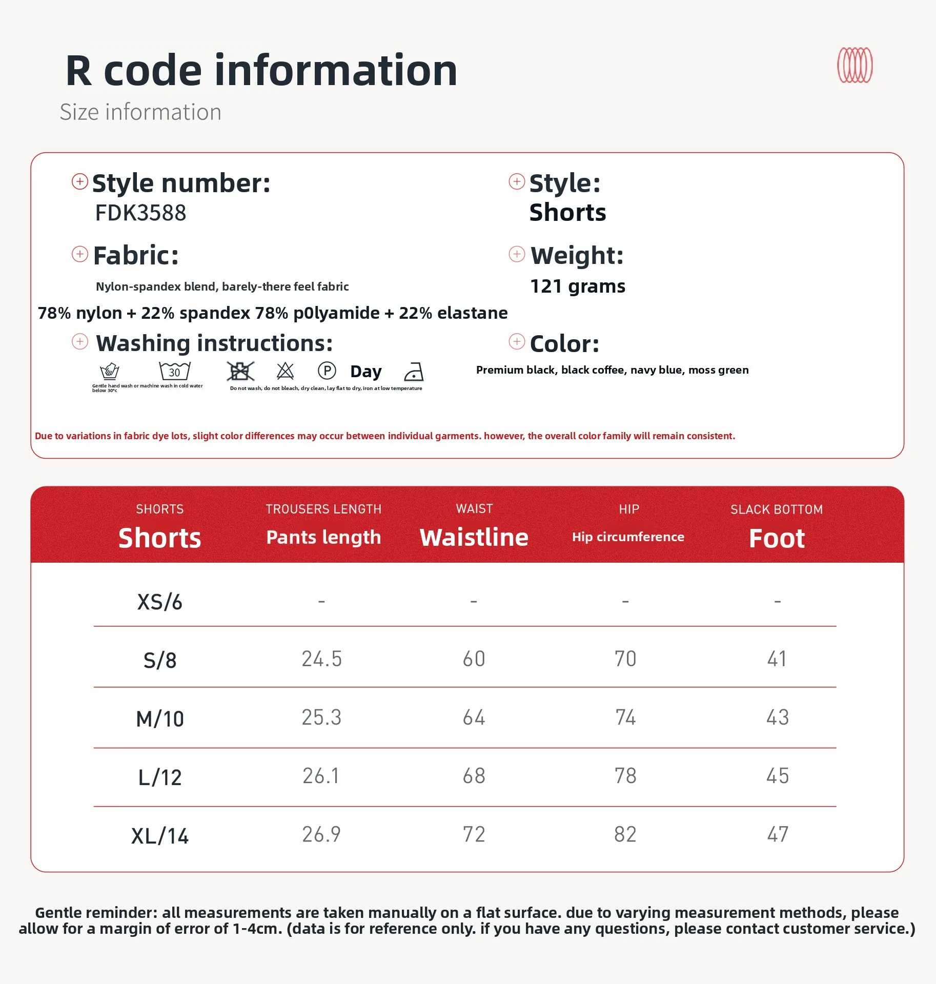 Size chart and fit details