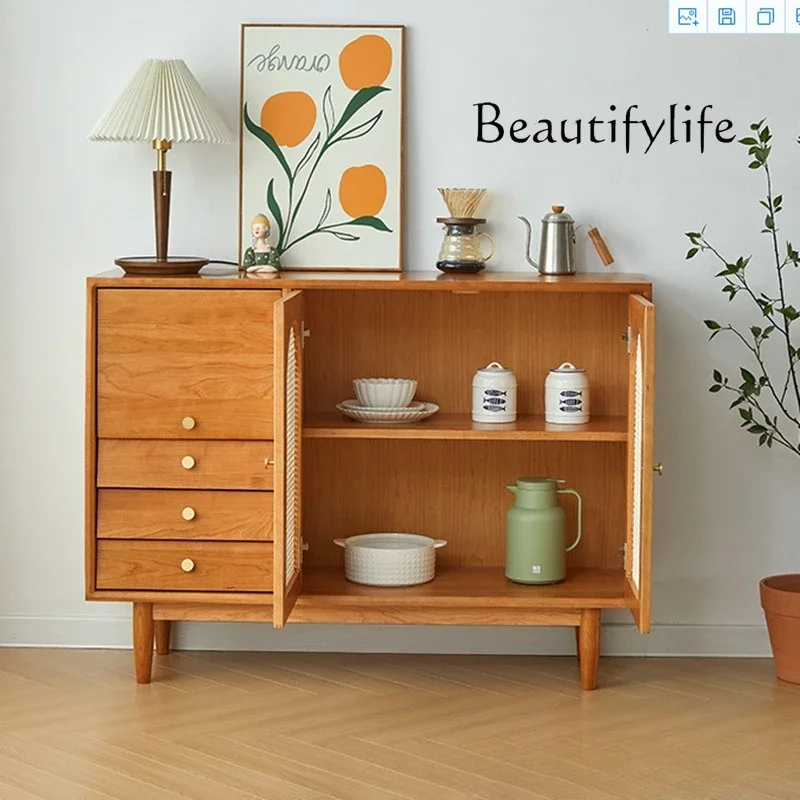 R Customized Cherry Wood Dining Side Cabinet Log Furniture Nordic Living Room Entrance Locker Simple Pure Solid Wood