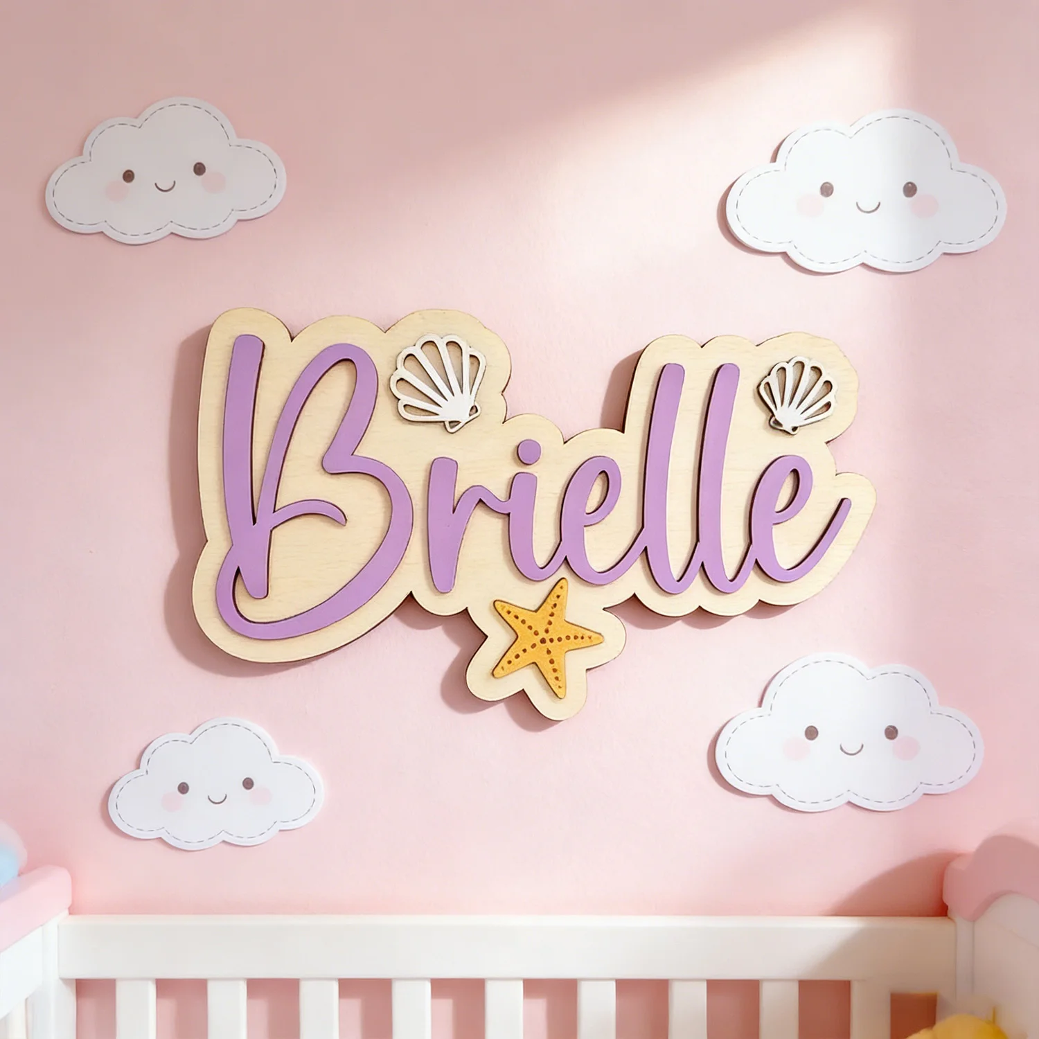 1pc Double-layer Customized Surname Brand, Ocean Themed Wooden Souvenir, Wall Decoration, Room Decoration,Multi Scene Decoration