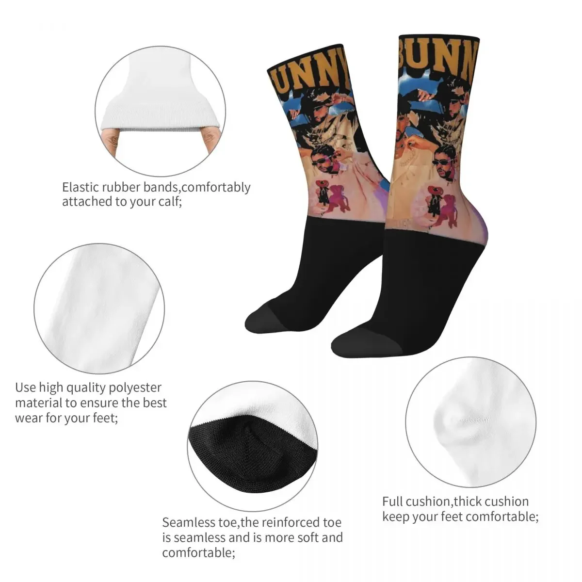 Bad Bunny-Chaussettes de sport unisexes, chaussettes d'équipage, absorbant la sueur, mode