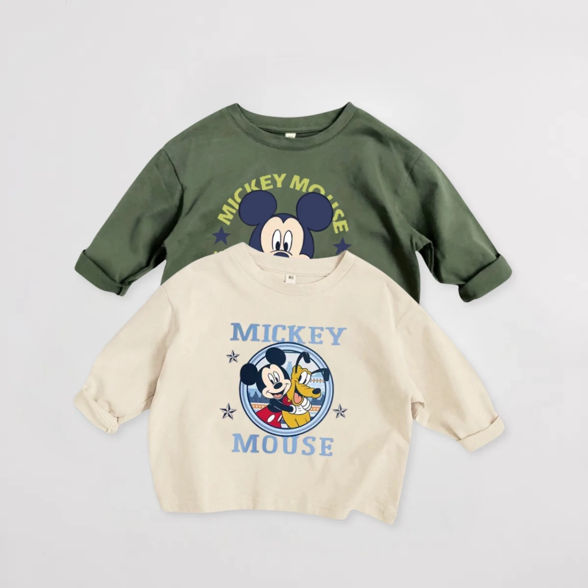 

Disney Cartoon Mickey Girl Boy Long Sleeved Tshirt Tops Autumn Clothing New Children's Blouse Crewneck Casual Base Shirt Top