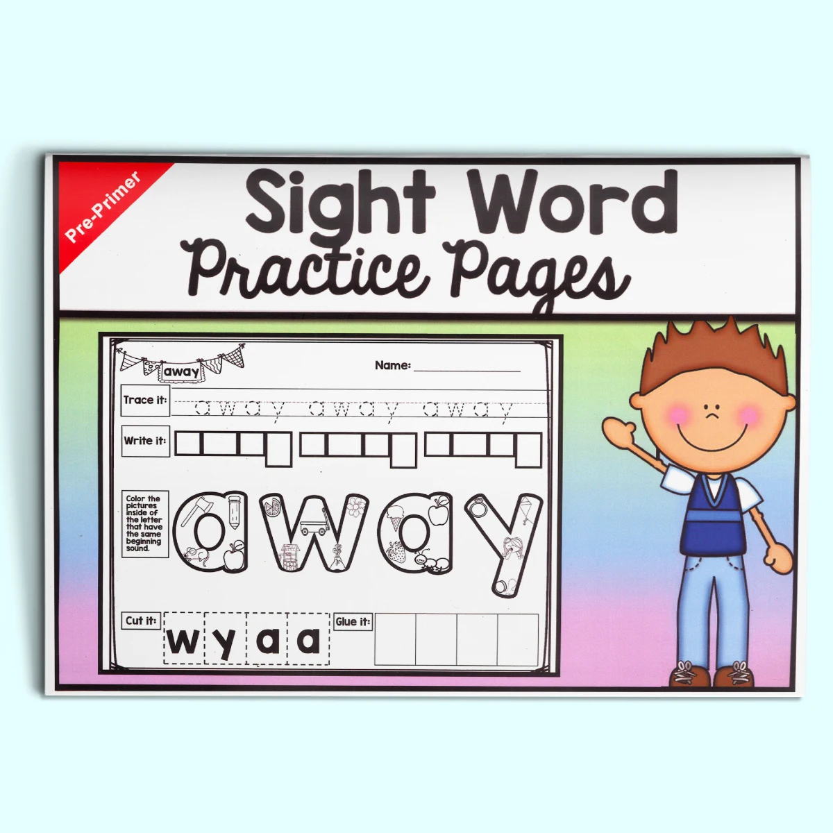 English Words Coloring Book for Kids, Cute Cartoon Patterns, Preschool Early Learning Activity Book, Fun English Learning
