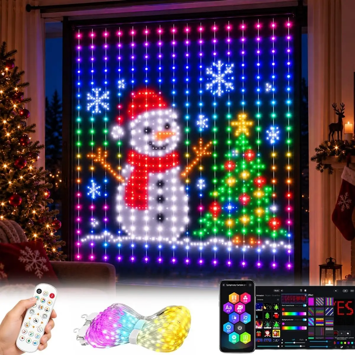 Smart Fairy Curtain String Light Bluetooth APP Control 256LEDs Christmas Lights DIY Picture Display Garland Party Wedding Decor