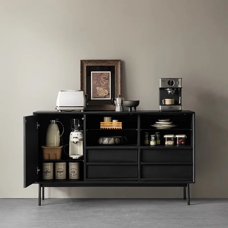 Solid wood dining side cabinet, living room against the wall, black locker, modern simple light luxury, secret cabinet, te