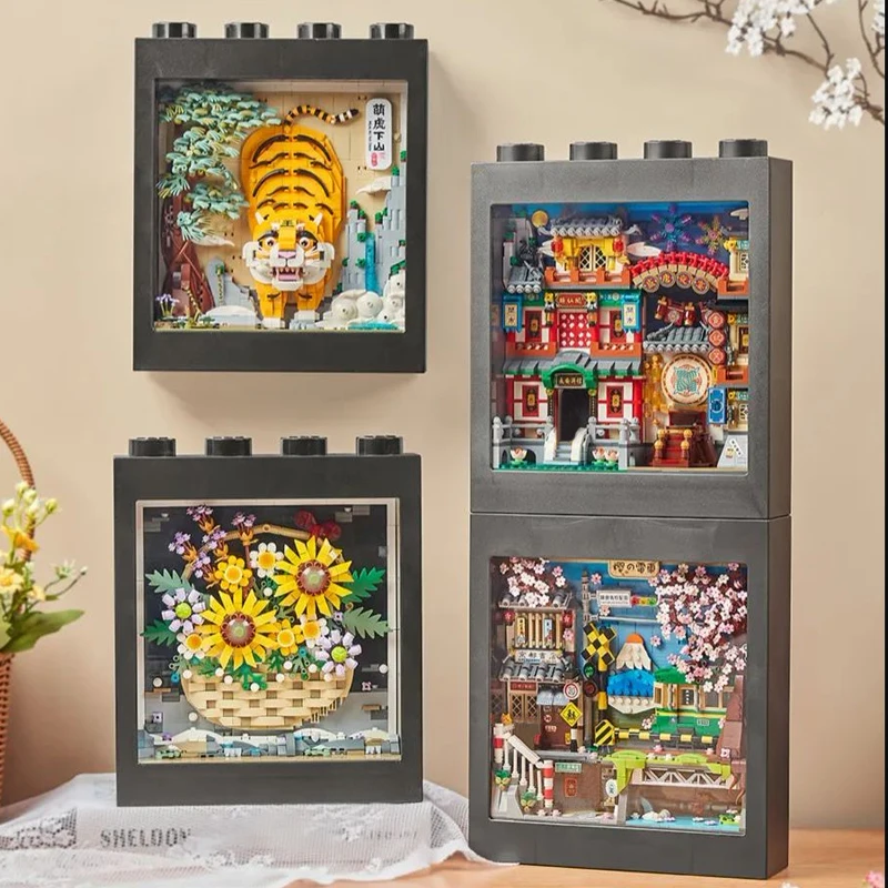 

Loz Frame Painting Cute Tiger Down the Mountain Mini Building Blocks DIY Creative Gift Sunflower Decor Album For Girls Kids Toys