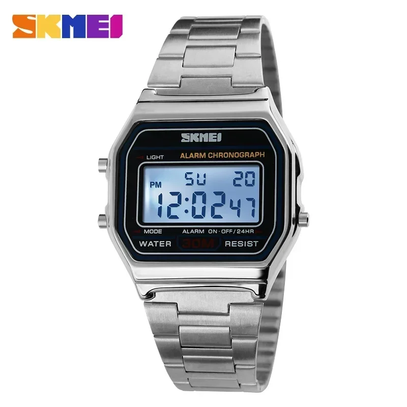 SKMEI Luxury Digital Watch for Men Retro Stainless Steel Electron Sports Waterproof Wristwatches Clock 1328 Reloj Hombre 1123