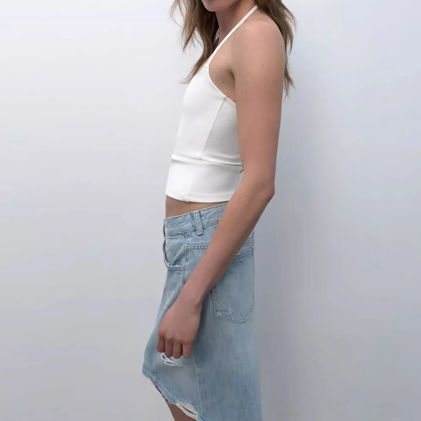 Women's Fashion Denim Skirt Mid-Waist Hole Decoration Versatile Spring 2026 New Arrival H-Shape Straight Cut Skirt