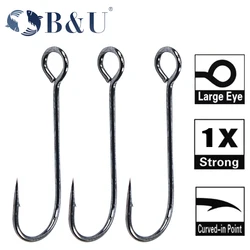 B&U 20pcs Fishing hook big eyes ring Carbon Steel Single Hooks tackle Worm Hooks Fishing Soft Worm Hooks High Carbon Steel