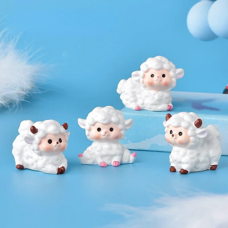 White Sheep Lamb Figures Mini Goat Moss Micro Landscape Ornaments Decorative Items for Home Kawaii Accessories Resin Crafts