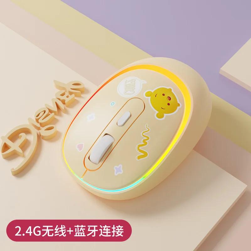 Disney Cartoon Lotso Winnie Mickey Mouse Wireless Bluetooth Mouse Kawaii RGB Light Dual Mode Connection Mini Computer Accessory