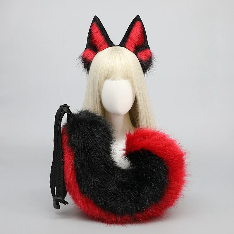 New German Shepherd Dog Ears Plush Tail Faux Fur Wolf Tail Women Lolita Handmade Hair Hoop Dog Ear Tail Suit Cosplay Accessories