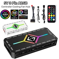 PC Cooling Fan Hub 5V 3 Pin ARGB Controller with PWM Temperature Control for Gaming PC RGB Effects and Wireless Remote Support