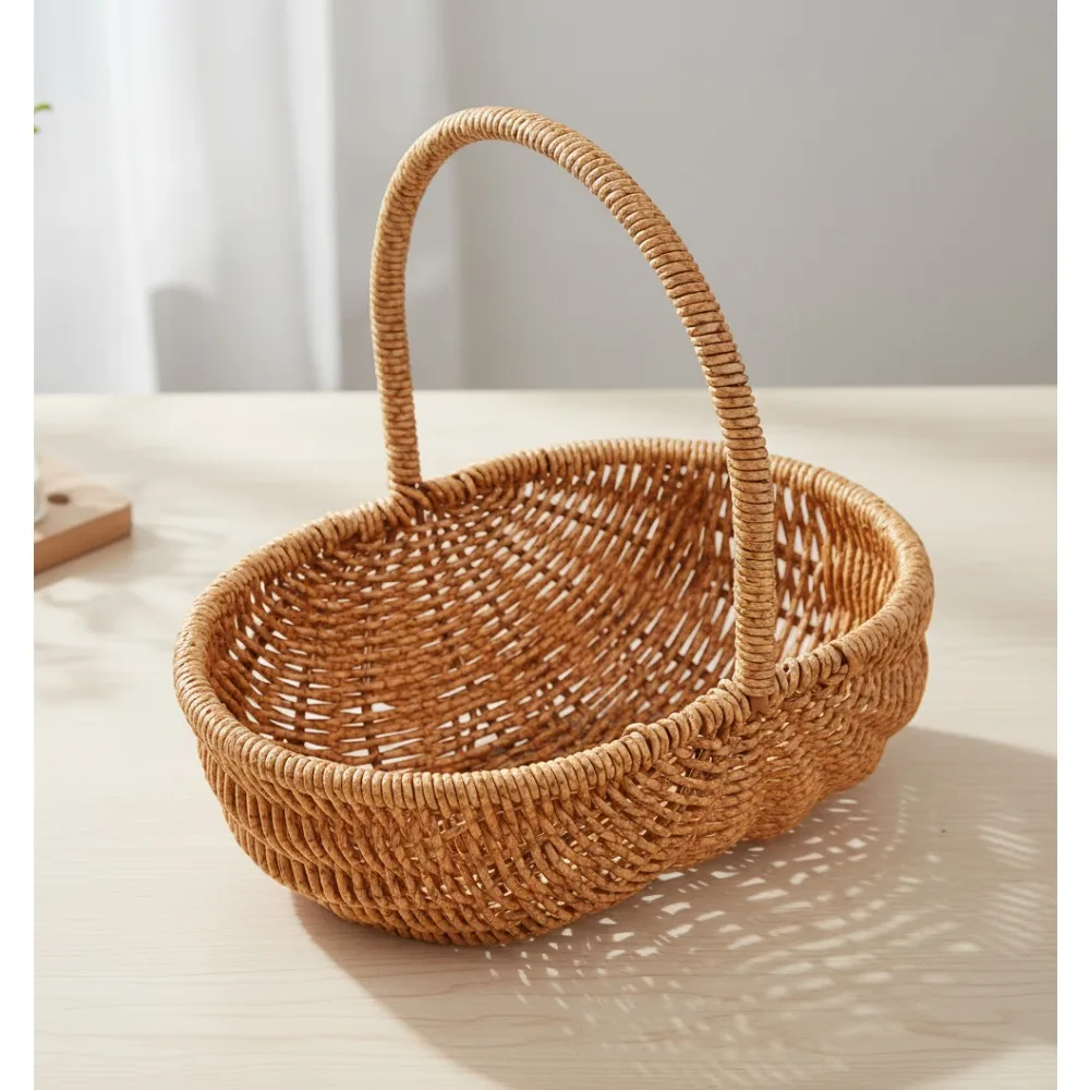 

Rattan Picnic Basket with Handle, Woven Storage for Fruits Vegetables Snacks Home Decor Outdoor Use