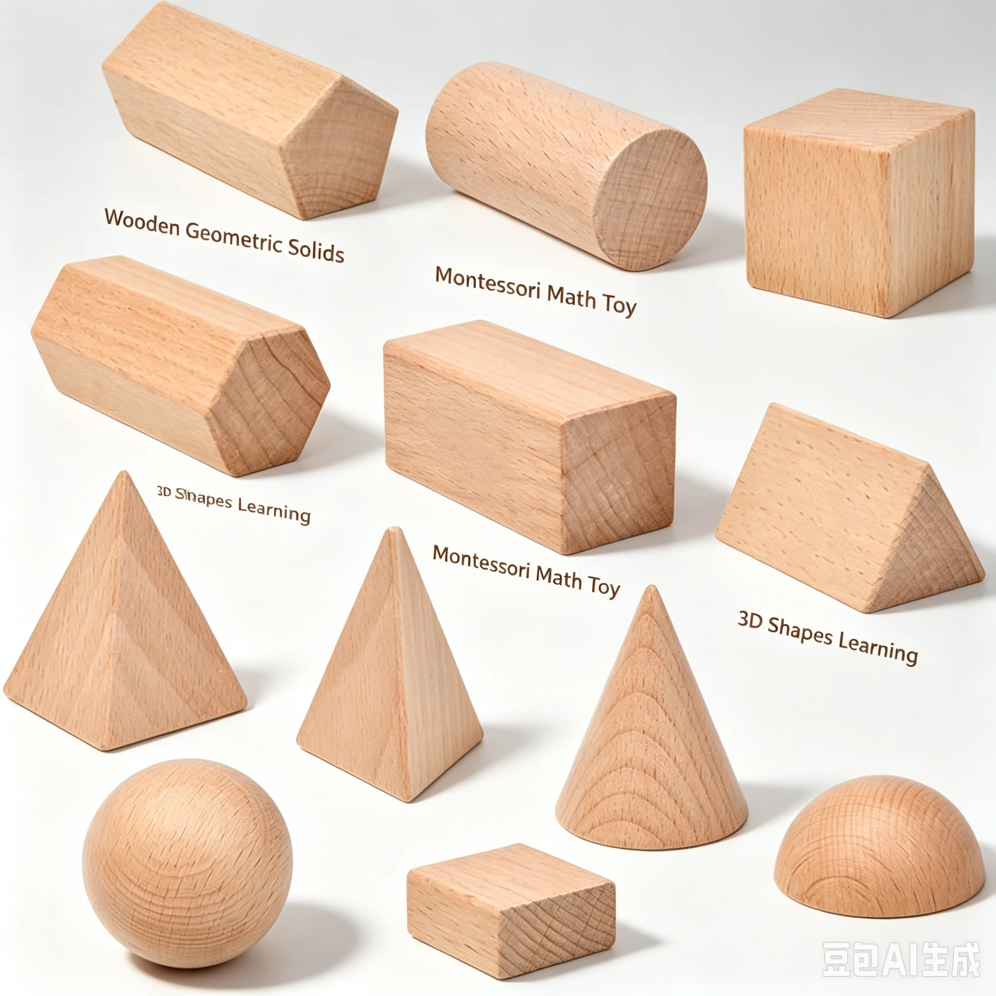 Children's Montessori Natural Lumber Geometric 3D Model Set - Cognitive Learning Toy for Shapes Recognition With Storage Box 3+