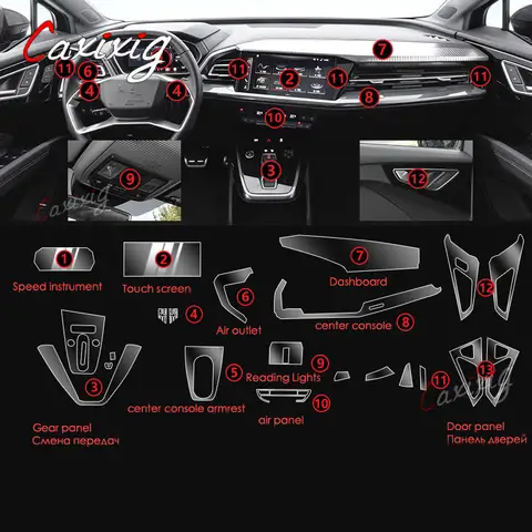 TPU 투명 필름, 아우디 Q3 Q4 e-tron Q5 Q7 Q8 자동차 인테리어 스티커, 센터 콘솔 기어 스크린 대시 보드 문짝 윈도우 패널