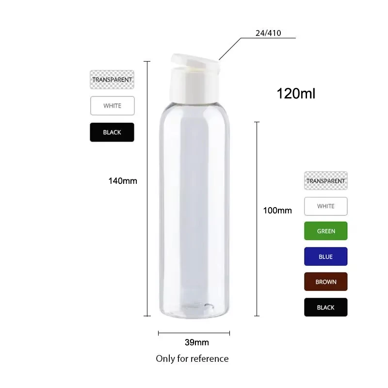 24pcs 120ml 150ml 200ml 250ml Empty  Plastic Flip Cap Refillable Cosmetic Bottle With PET Shampoo Container Round Shoulder