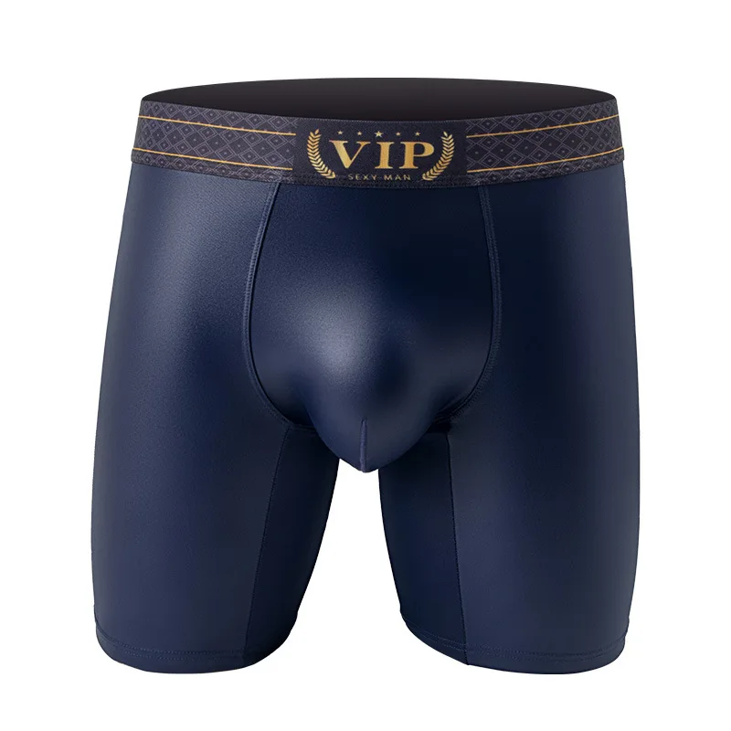 Men's Long Boxer Panties Man Underwear Men U Pouch Boxer Shorts Faux Leather Comfortable Soft Hombre Long Leg Underpants