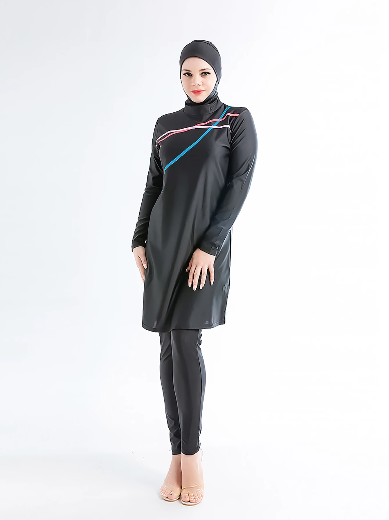 3PCS Muslim Modest Burkini Swimwear Hijab Swimsuit Women Long Sleeve Swimming Suit Islamic Cover Ups Burkini Hijabs Swim Bathing