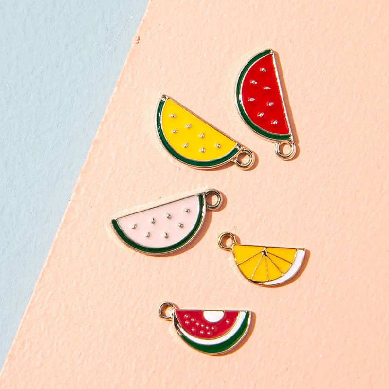 

10Pcs/lot Enamel Watermelon Charms Lemon Fruit Pendant for Jewerly DIY Making Bracelet Women Necklace Earrings Accessories