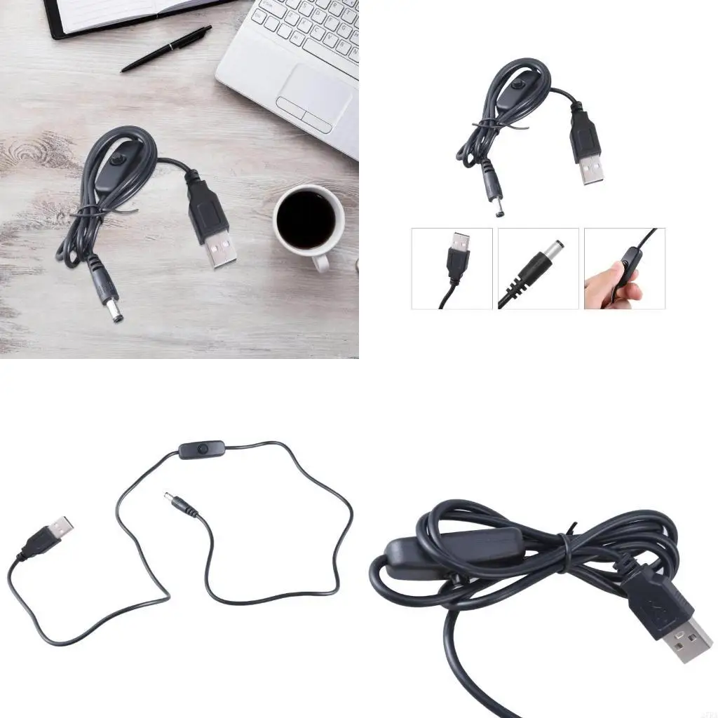 27RA 3.28ft USB to 5.5mmx2.1mm DC5521 Plug Charging Cable Power Wire with Switches