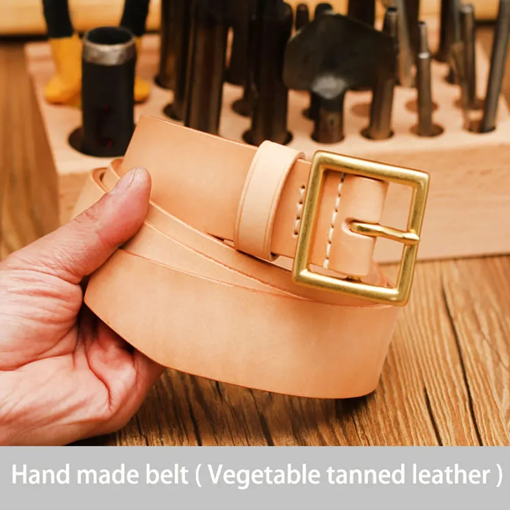 Handmade Custom Made Vegetable Tanned Genuine Leather Cowhide Belt With Brass Buckle 35/38mm Width