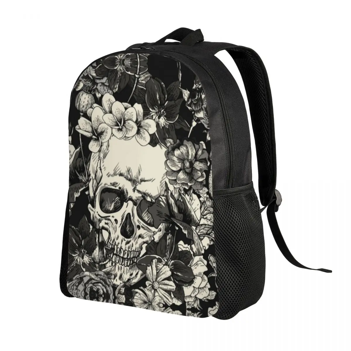 Mochila Crânios e Rosas para Homens e Mulheres, Escola, Estudantes Universitários, Bookbag, Fits 15 "Laptop, Moth Gothic Bags