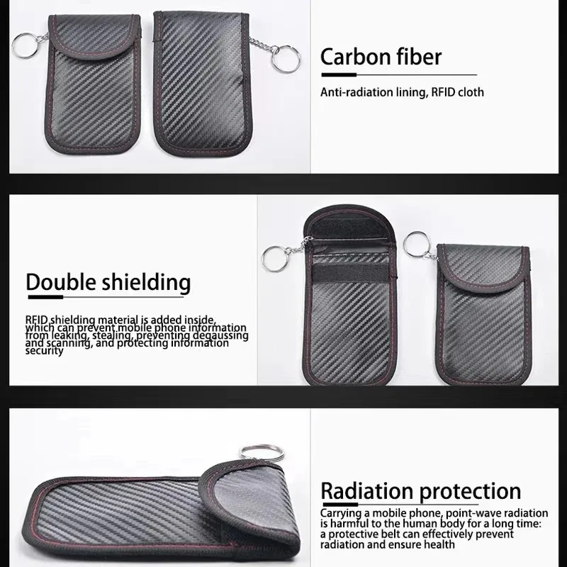 1Pc Car Key Signal Shielding Box, Faraday Cage Keyless Remote Fob Case, RFID Blocking Pouch Anti‑Theft Car Accessory
