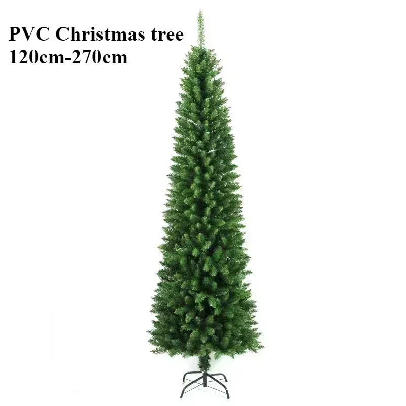 PVC Christmas Tree Artificial Christmas Tree Green Pointed Slender Slim Pen Pole Christmas Atmosphere Decorations 1.2m To 2.7m