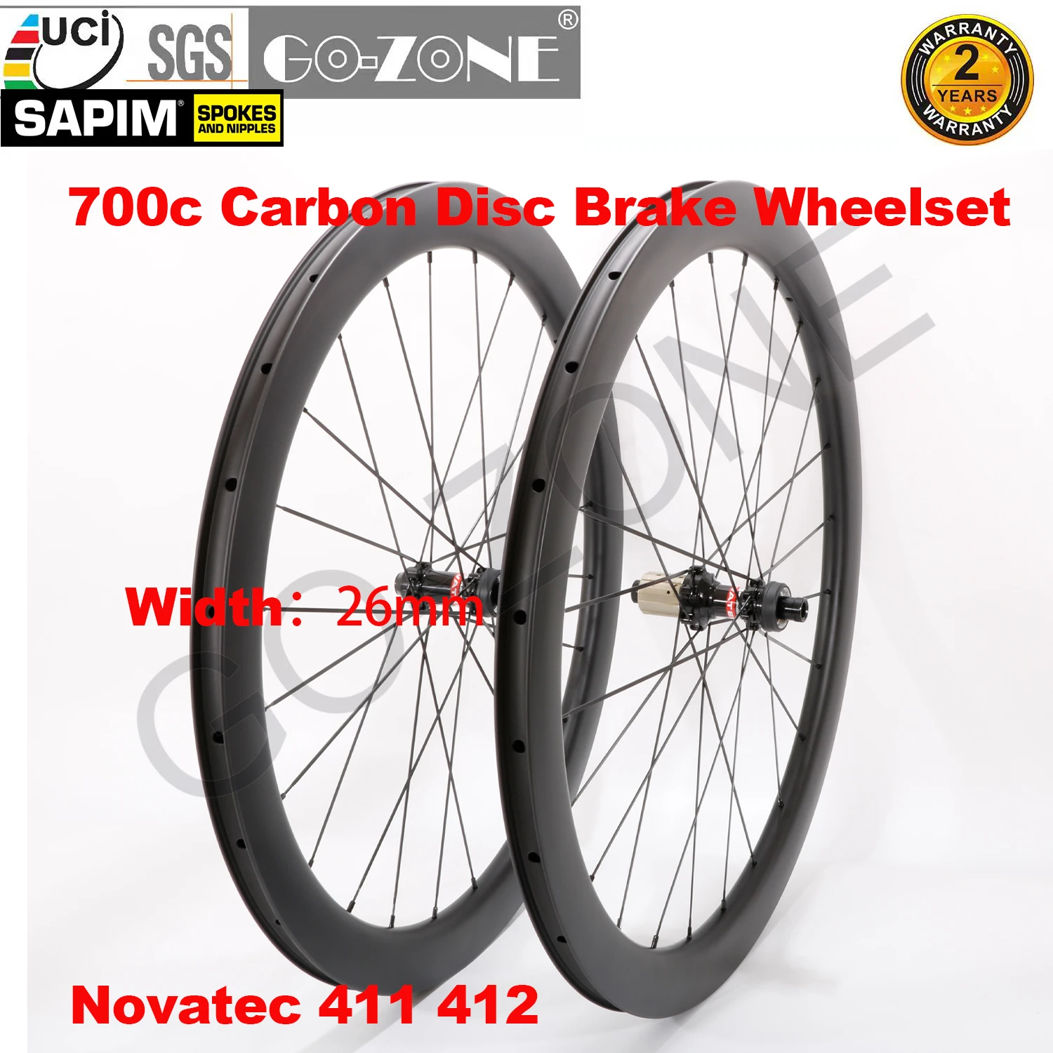 

New 26mm Carbon 700c Wheelset Disc Brake Clincher Tubeless Tubular Straight Pull Novatec 411 412 Sapim Road Bike Carbon Wheelset