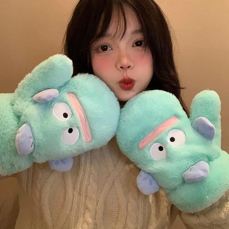 サンリオ ハンギョドン 冬綿ぬいぐるみ指掛けネックかわいい手袋暖かい防風防寒厚手手袋女の子の誕生日プレゼント