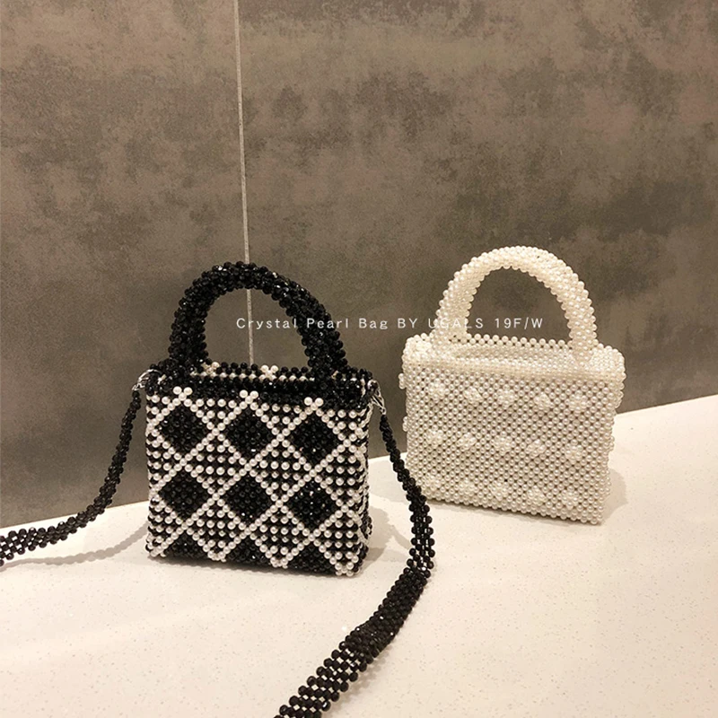 Diamond Bag Hand-woven Beaded Pearl Bag Crystal Bag One Shoulder Hand-held Stiletto Crossbody Bags for Women Luxury Designer