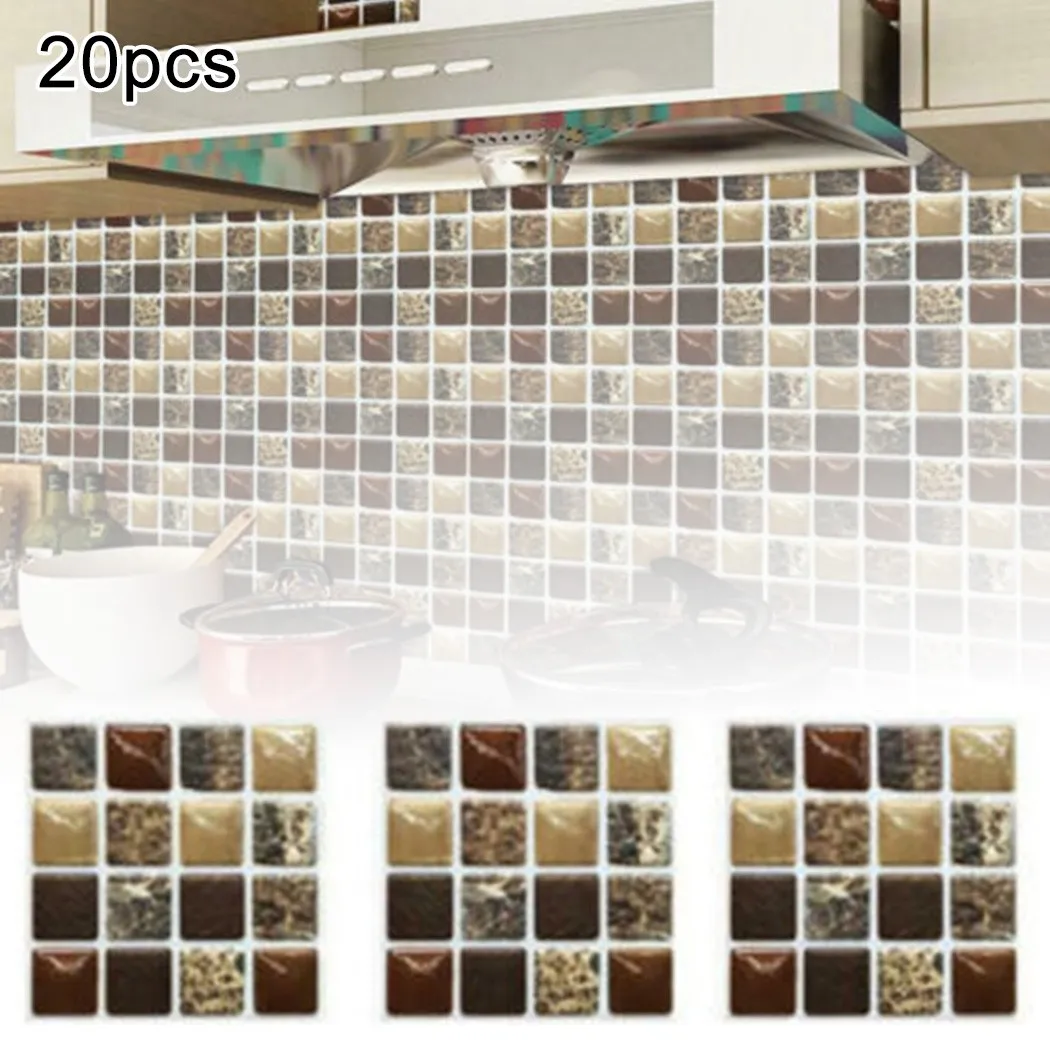 20 Pcs 3D Mosaic Tile Stickers for Kitchen Bathroom Wall Decor with Waterproof and Scratch Resistant PVC Material