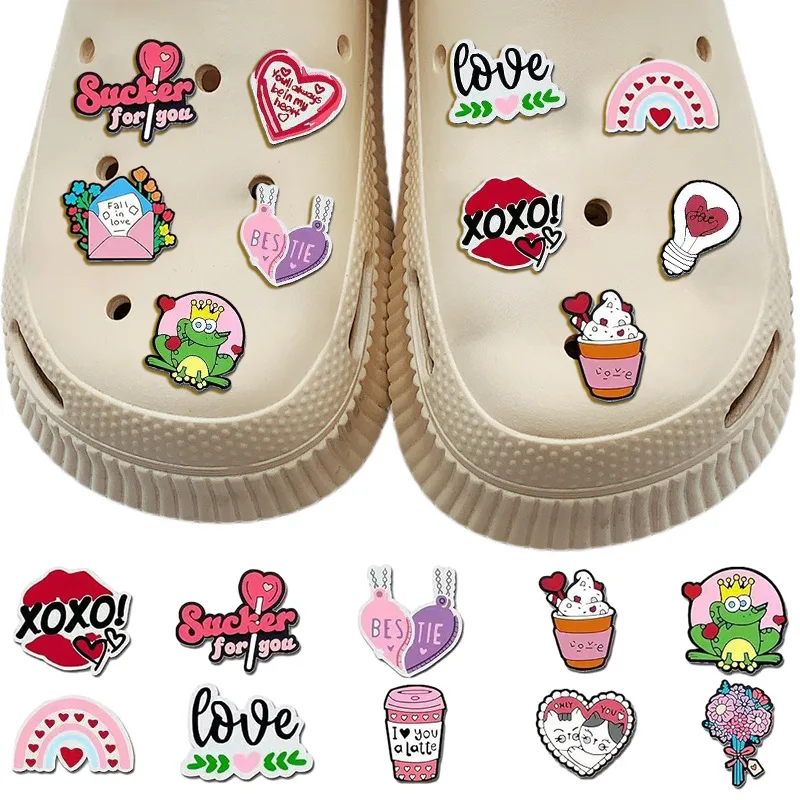 1-16Pcs Romance Love PVC Shoe Charms Pins for Croc Accessories Clogs Bubble Slide Sandals Shoe Decoration Fit Women Girls Gifts