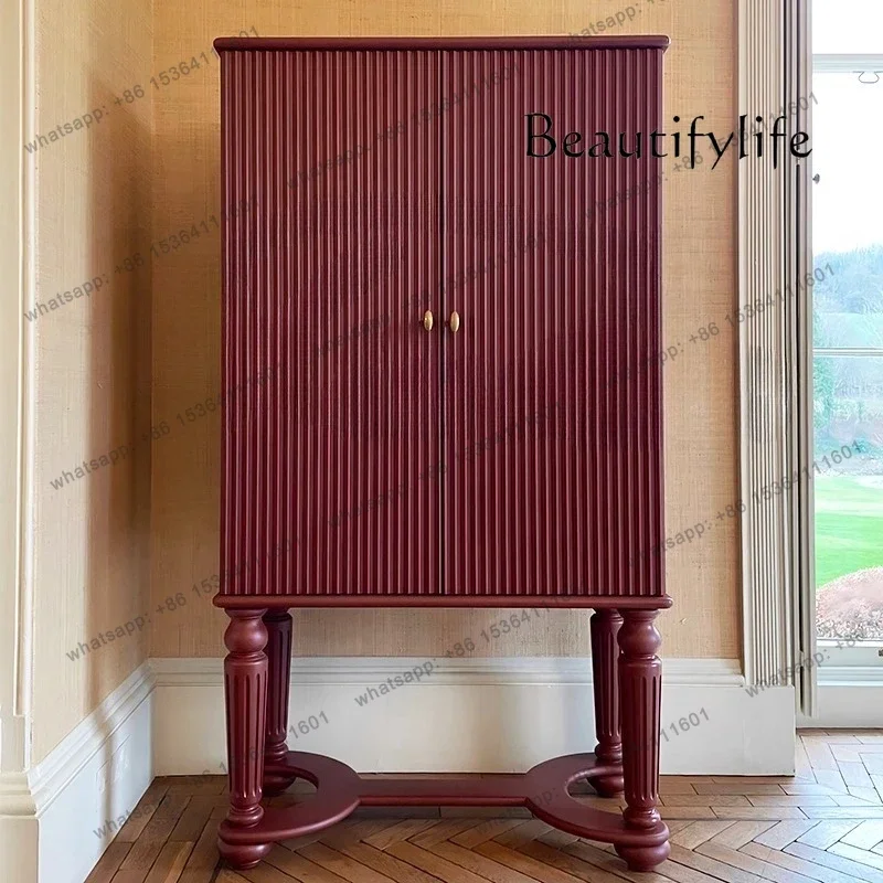 

French Solid Wood Dining Side Cabinet, Restaurant Storage Cabinet, American Retro Bookcase, Wine Cabinet Against The Wall