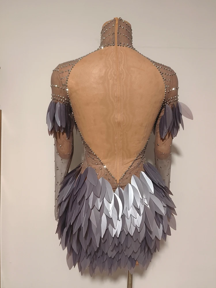 مثير Leavesr 3d مصمم مخصص فستان قصير حجر الراين المرأة انظر فكر نادي الزي سحب الملكة الرقص مرحلة مهرجان المنصة العرض #2