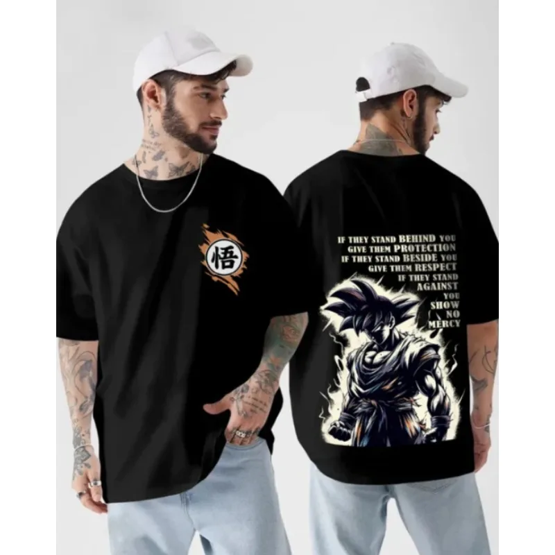

Summer Comfortable and Breathable Dragon Ball Men's Loose Cotton T-shirt Street Style Animation Printing
