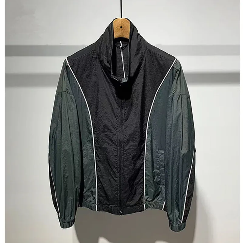 

Casual Loose Fit Faionable Jaet Outerwear for Men Summer Thin Sle Stand Collar Zipper Closure Long Sve Youth Trend