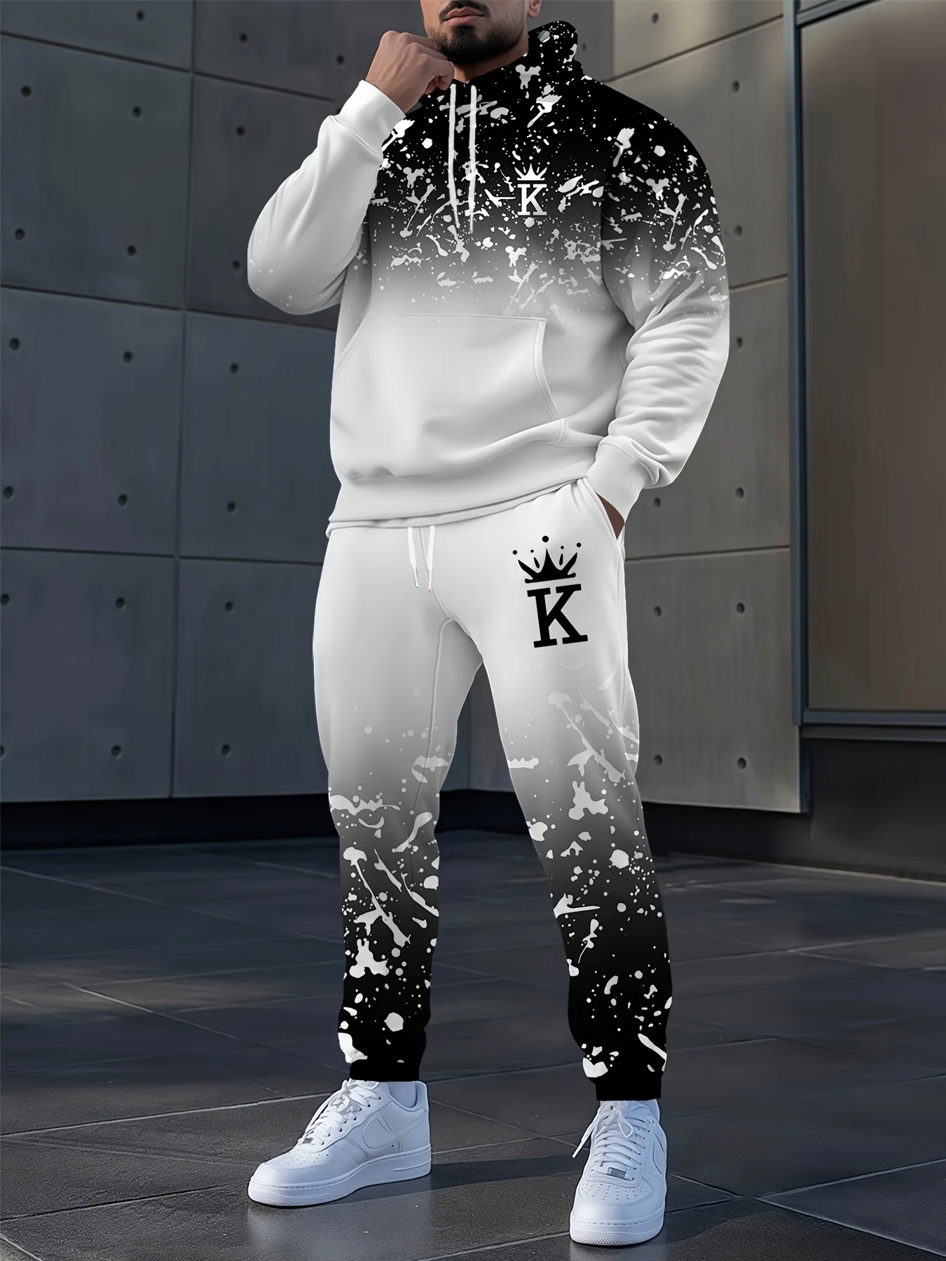 Men's 3D Gradient Snowflakes Print Hoodies 2-Piece Set Fashion Men Women Tracksuit Outfits Outdoor Sports Sweatshirts Pants Suit
