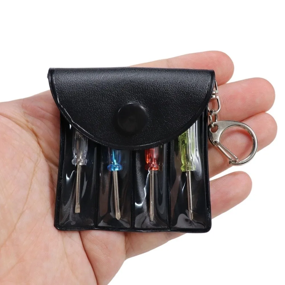 3/4 Piece Set Mini Screwdriver Set Precision Leather Bag Keychain Tool Kit Hanging Buckle Irregular Shaped Bits