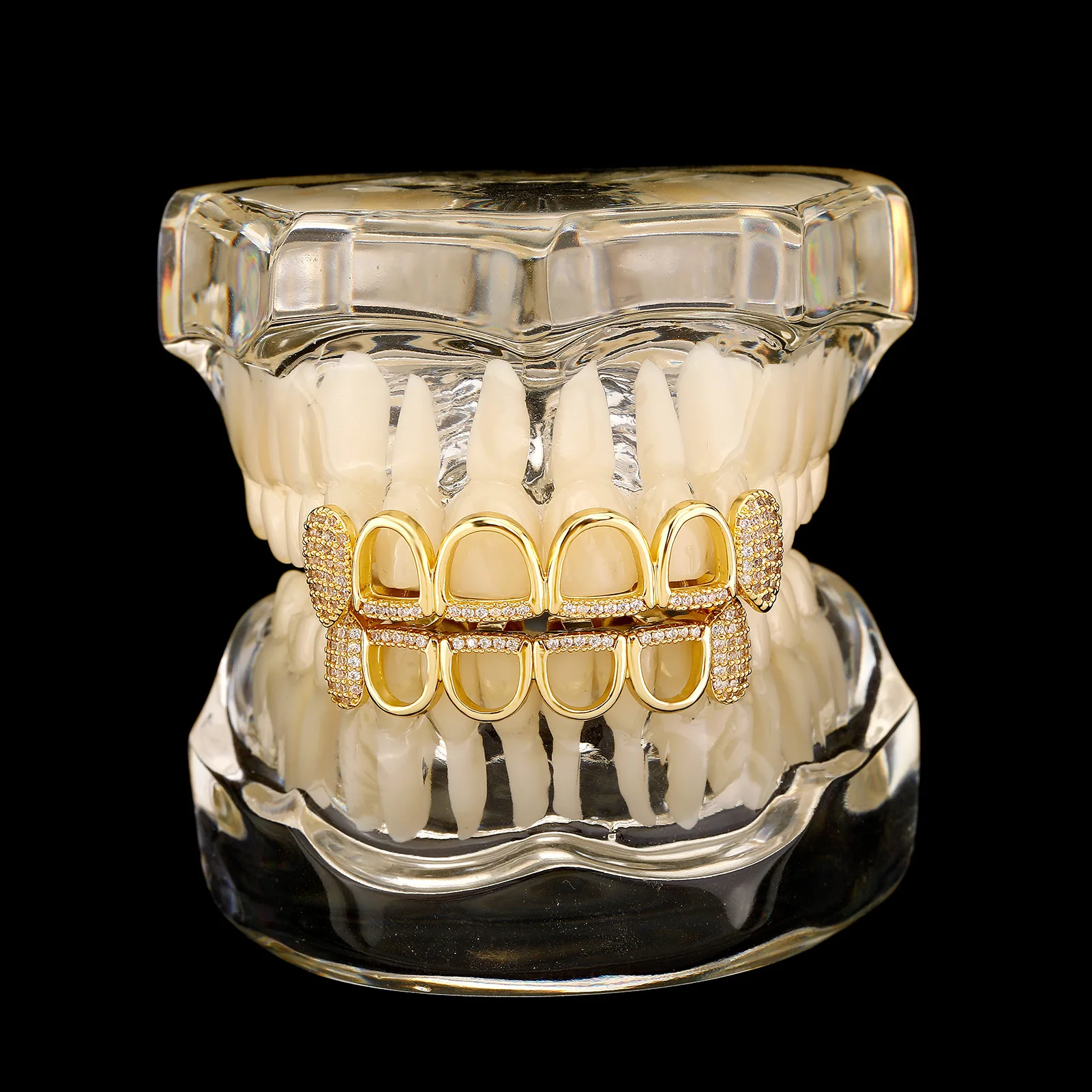 TOPGRILLZ Hollow CZ Stones Teeth Grillz Caps Cubic Zircon Iced Out Micro Pave 6 Top&6 Bottom Charm Grills For Unisex Jewelry