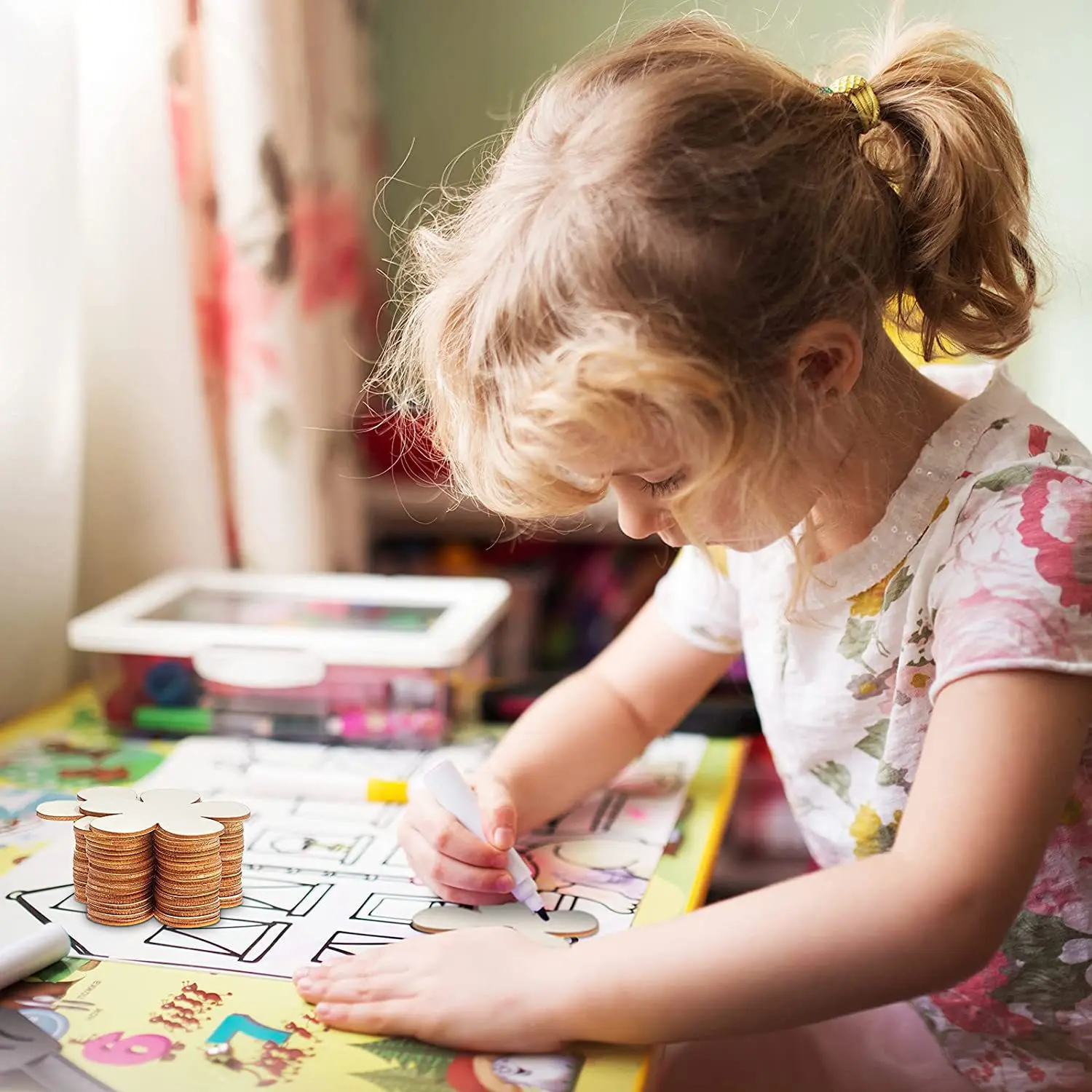 Neue hölzerne leere Blume Graffiti Dekoration Form Holz chips DIY Holz Pflaumen blüte Malerei Tasse Kissen Platte Kissen