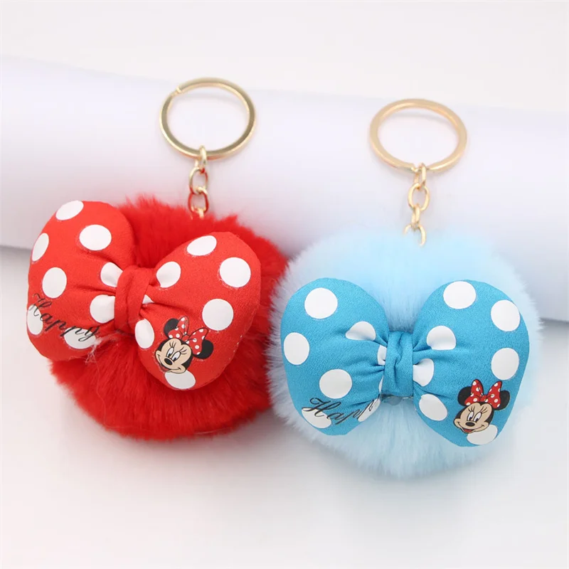 Nuovo Anime Minnie Mouse portachiavi Kawaii Mickey peluche ciondolo Cartoon Bow Fluff accessori portachiavi giocattoli per bambini regali