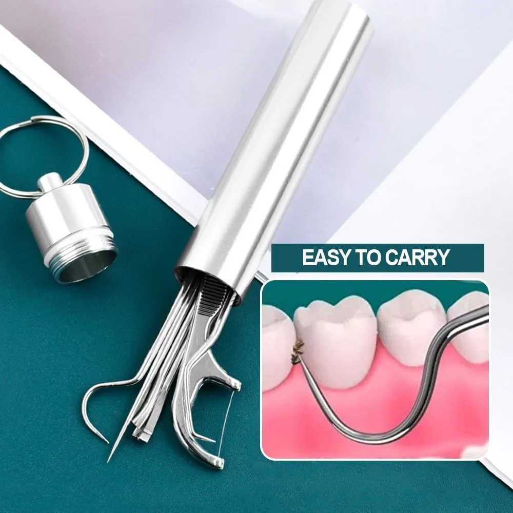 Stainless Steel Toothpick Set Tooth Flossing Reusable Toothpicks Portable Toothpick Floss Teeth Cleaner Oral Cleaning